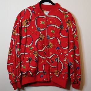 Alfred Dunner Red Bomber Jacket with Nautical Print Size 18
